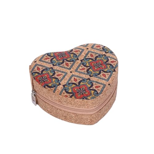 WTAXBH Schmuckkästchen Herzförmige Schmuckschatulle aus Kork, leicht, Vintage-Aufbewahrungsboxen for Ohrringe, Halsketten, Ringe, Etui, tragbarer Organizer mit Reißverschluss(Style4) von WTAXBH