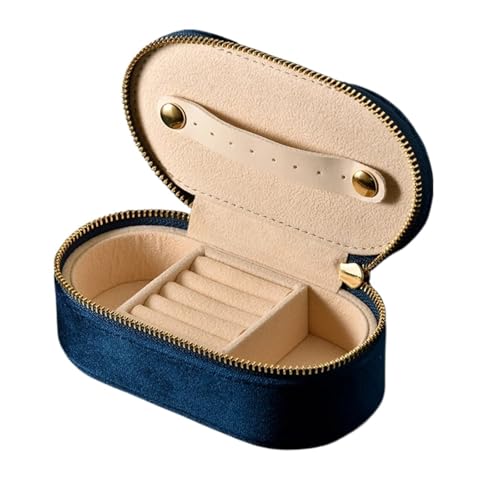 WTAXBH Schmuckkästchen Ovale Schmuckschatulle for Reisen, Ringe und Ohrringe, personalisierbar, Wildleder, Schmuck-Organizer(Blue) von WTAXBH