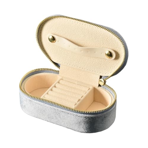 WTAXBH Schmuckkästchen Ovale Schmuckschatulle for Reisen, Ringe und Ohrringe, personalisierbar, Wildleder, Schmuck-Organizer(Gray) von WTAXBH