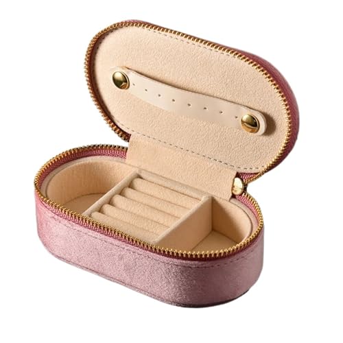 WTAXBH Schmuckkästchen Ovale Schmuckschatulle for Reisen, Ringe und Ohrringe, personalisierbar, Wildleder, Schmuck-Organizer(Pink) von WTAXBH