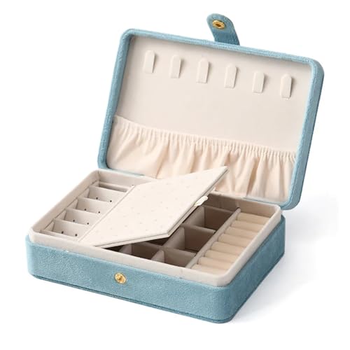 WTAXBH Schmuckkästchen Reise-Schmuckschatulle for Damen, PU-Leder, for Halsketten, Ohrringe, Ringe, Schmuck, Vitrine, Organizer, multifunktionale Aufbewahrungsbox(Blue) von WTAXBH