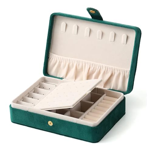 WTAXBH Schmuckkästchen Reise-Schmuckschatulle for Damen, PU-Leder, for Halsketten, Ohrringe, Ringe, Schmuck, Vitrine, Organizer, multifunktionale Aufbewahrungsbox(Dark green) von WTAXBH