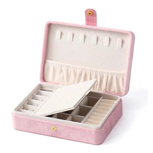 WTAXBH Schmuckkästchen Reise-Schmuckschatulle for Damen, PU-Leder, for Halsketten, Ohrringe, Ringe, Schmuck, Vitrine, Organizer, multifunktionale Aufbewahrungsbox(Pink) von WTAXBH