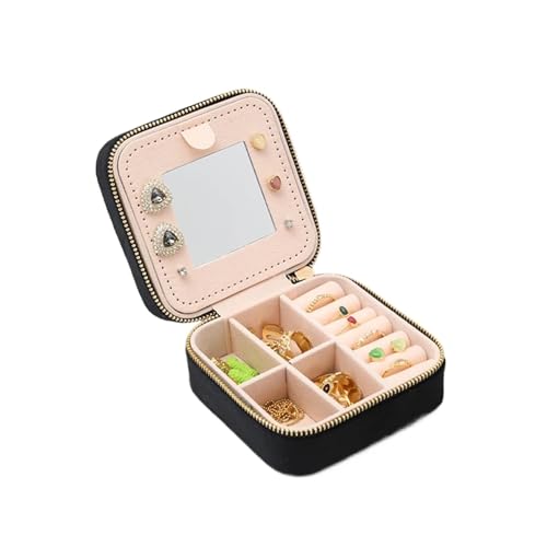 WTAXBH Schmuckkästchen Schmuckschatulle for Damen, Organizer for Halsketten, Ringe, Ohrringe, Reisen, tragbar, mit Reißverschluss(Black) von WTAXBH