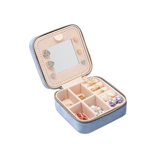 WTAXBH Schmuckkästchen Schmuckschatulle for Damen, Organizer for Halsketten, Ringe, Ohrringe, Reisen, tragbar, mit Reißverschluss(Blue) von WTAXBH