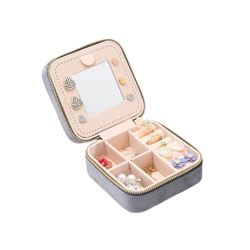 WTAXBH Schmuckkästchen Schmuckschatulle for Damen, Organizer for Halsketten, Ringe, Ohrringe, Reisen, tragbar, mit Reißverschluss(Gray) von WTAXBH