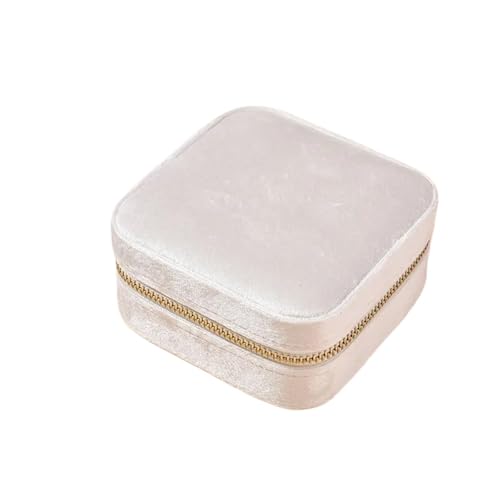 WTAXBH Schmuckkästchen Schmuckschatulle for Damen, geometrisch, quadratisch, for Halsketten, Ringe, Ohrringe, tragbar, mit Reißverschluss(Beige) von WTAXBH