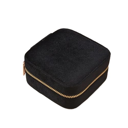 WTAXBH Schmuckkästchen Schmuckschatulle for Damen, geometrisch, quadratisch, for Halsketten, Ringe, Ohrringe, tragbar, mit Reißverschluss(Black) von WTAXBH