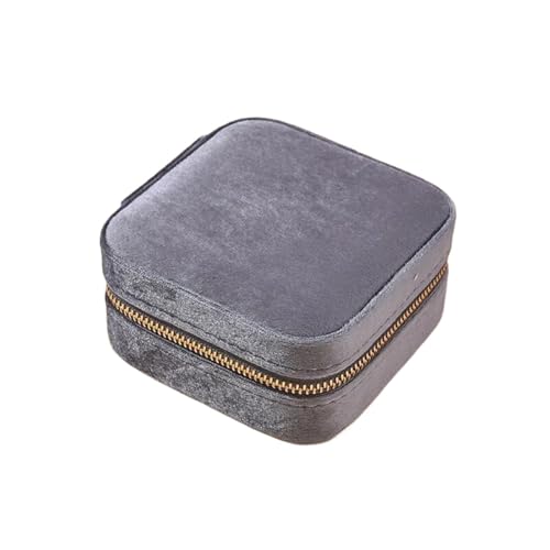WTAXBH Schmuckkästchen Schmuckschatulle for Damen, geometrisch, quadratisch, for Halsketten, Ringe, Ohrringe, tragbar, mit Reißverschluss(Gray) von WTAXBH