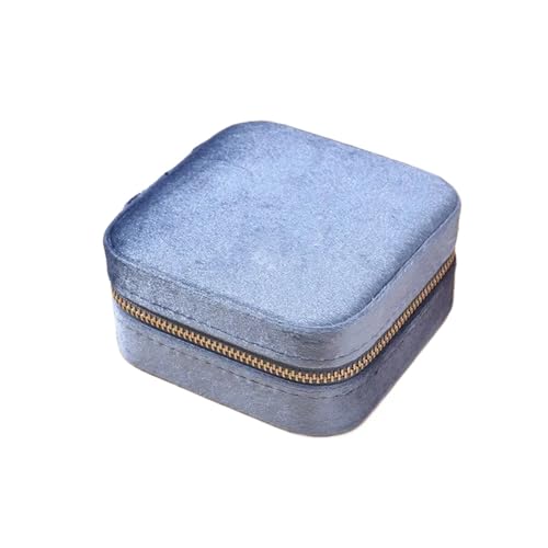 WTAXBH Schmuckkästchen Schmuckschatulle for Damen, geometrisch, quadratisch, for Halsketten, Ringe, Ohrringe, tragbar, mit Reißverschluss(Light blue) von WTAXBH