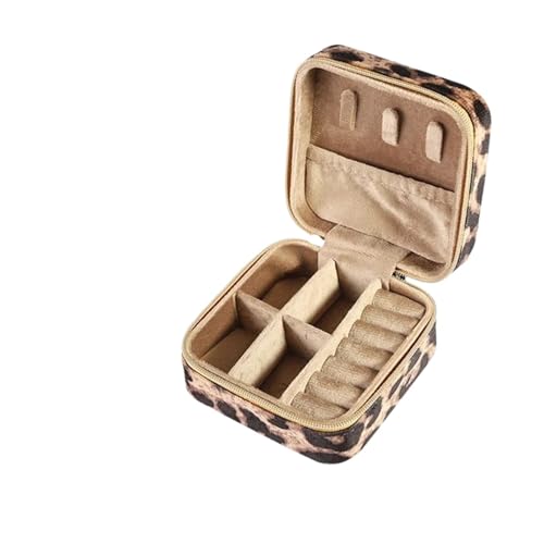 WTAXBH Schmuckkästchen Schmuckschatulle mit Leopardenmuster, tragbar, quadratisch, for Ohrringe, Halsketten und Ringe, Aufbewahrungsbox aus Leder, Schmuck-Organizer(Style2) von WTAXBH