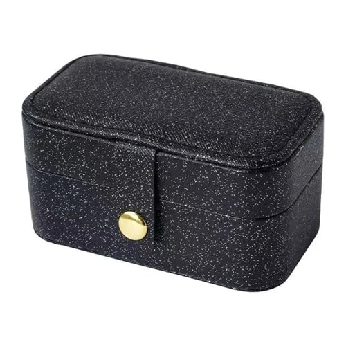 WTAXBH Schmuckkästchen Tragbare Mini-Schmuckschatulle, kleines Reise-Aufbewahrungsetui for Ringe, Halsketten, Ohrringe, Lippenstift, mit abnehmbarem Ringschlitz, PU-Leder(Black) von WTAXBH