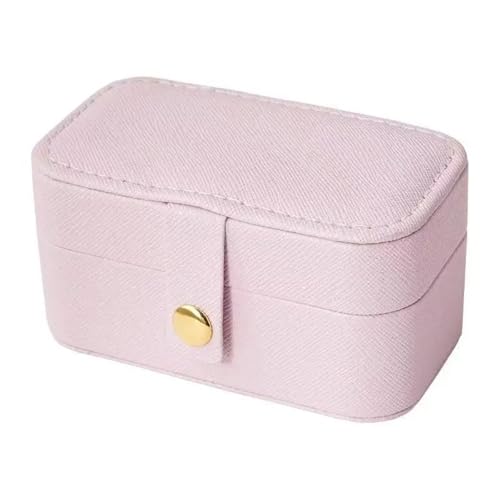 WTAXBH Schmuckkästchen Tragbare Mini-Schmuckschatulle, kleines Reise-Aufbewahrungsetui for Ringe, Halsketten, Ohrringe, Lippenstift, mit abnehmbarem Ringschlitz, PU-Leder(Pink) von WTAXBH