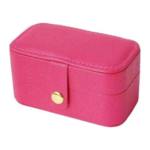 WTAXBH Schmuckkästchen Tragbare Mini-Schmuckschatulle, kleines Reise-Aufbewahrungsetui for Ringe, Halsketten, Ohrringe, Lippenstift, mit abnehmbarem Ringschlitz, PU-Leder(Rose Red) von WTAXBH