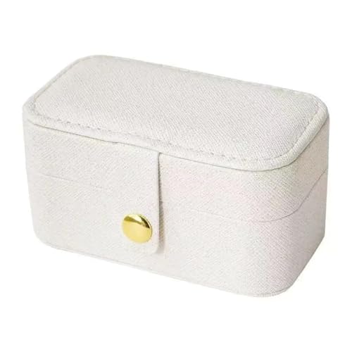 WTAXBH Schmuckkästchen Tragbare Mini-Schmuckschatulle, kleines Reise-Aufbewahrungsetui for Ringe, Halsketten, Ohrringe, Lippenstift, mit abnehmbarem Ringschlitz, PU-Leder(White) von WTAXBH