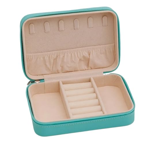 WTAXBH Schmuckkästchen Tragbare Reise-Schmuckschatulle for Damen, Leder, for Halsketten, Ringe, Ohrringe, Aufbewahrungsbox mit Reißverschluss, Schmuckvitrine(Blue) von WTAXBH