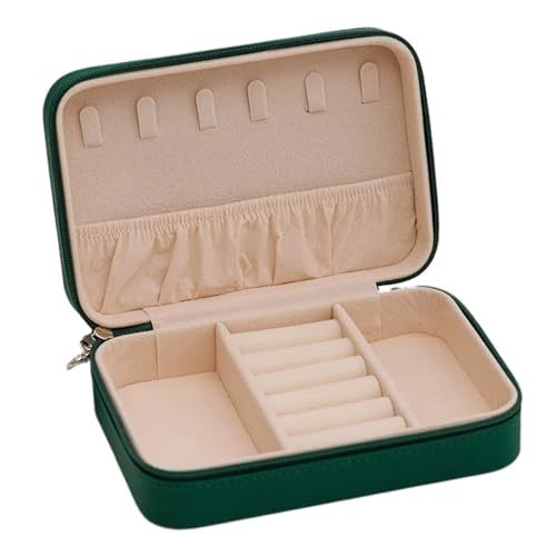 WTAXBH Schmuckkästchen Tragbare Reise-Schmuckschatulle for Damen, Leder, for Halsketten, Ringe, Ohrringe, Aufbewahrungsbox mit Reißverschluss, Schmuckvitrine(Green) von WTAXBH