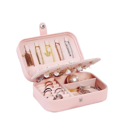 WTAXBH Schmuckkästchen Tragbare Reise-Schmuckschatulle for Halsketten, Ohrringe und Ringe. Aufbewahrungsbox aus Leder. Schmuckschatulle mit großem Fassungsvermögen.(Pink) von WTAXBH