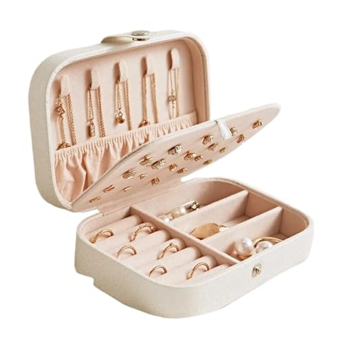 WTAXBH Schmuckkästchen Tragbare Reise-Schmuckschatulle for Halsketten, Ohrringe und Ringe. Aufbewahrungsbox aus Leder. Schmuckschatulle mit großem Fassungsvermögen.(White) von WTAXBH