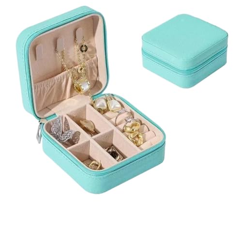 WTAXBH Schmuckkästchen Tragbare Schmuckaufbewahrungsbox, Mini-Reise-Schmucketui mit Reißverschluss, Schmuckschatulle for Ohrringe, Halsketten und Ringe, Lederaufbewahrung(Blue) von WTAXBH