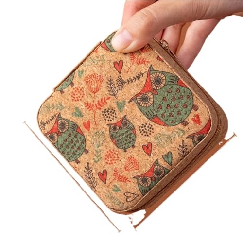 WTAXBH Schmuckkästchen Tragbare Schmuckschatulle aus Kork, leicht, Vintage-Aufbewahrungsboxen for Ohrringe, Halsketten, Ringe, quadratischer Organizer mit Reißverschluss(Style 01) von WTAXBH