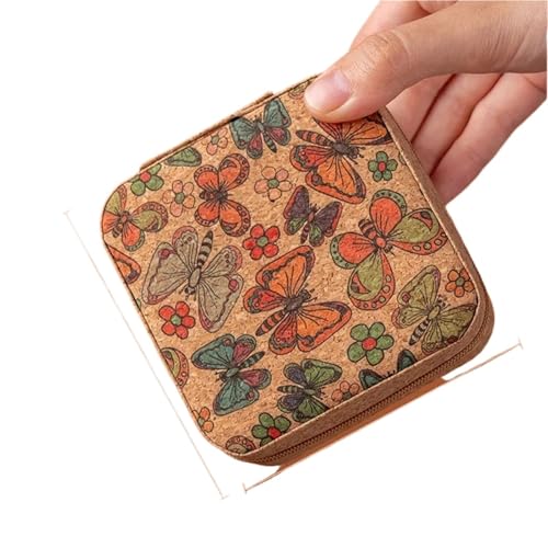 WTAXBH Schmuckkästchen Tragbare Schmuckschatulle aus Kork, leicht, Vintage-Aufbewahrungsboxen for Ohrringe, Halsketten, Ringe, quadratischer Organizer mit Reißverschluss(Style 02) von WTAXBH