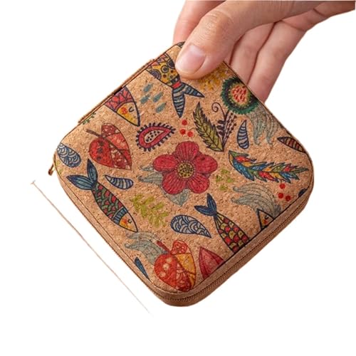 WTAXBH Schmuckkästchen Tragbare Schmuckschatulle aus Kork, leicht, Vintage-Aufbewahrungsboxen for Ohrringe, Halsketten, Ringe, quadratischer Organizer mit Reißverschluss(Style 04) von WTAXBH