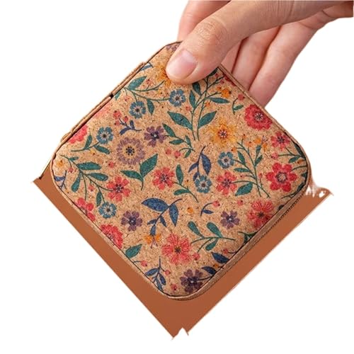 WTAXBH Schmuckkästchen Tragbare Schmuckschatulle aus Kork, leicht, Vintage-Aufbewahrungsboxen for Ohrringe, Halsketten, Ringe, quadratischer Organizer mit Reißverschluss(Style 05) von WTAXBH