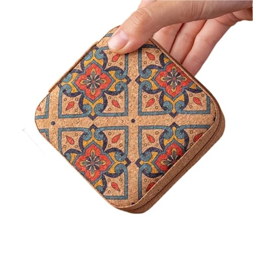 WTAXBH Schmuckkästchen Tragbare Schmuckschatulle aus Kork, leicht, Vintage-Aufbewahrungsboxen for Ohrringe, Halsketten, Ringe, quadratischer Organizer mit Reißverschluss(Style 06) von WTAXBH