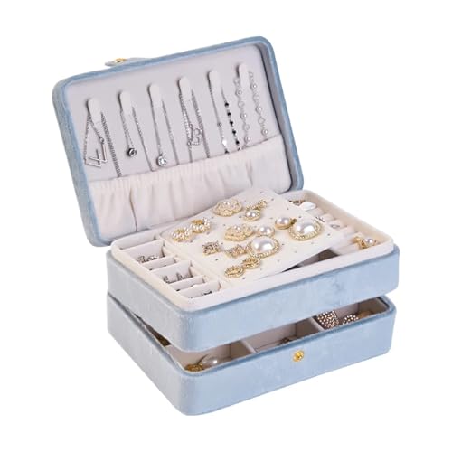 WTAXBH Schmuckkästchen Tragbare mehrschichtige Schmuckschatulle, Schmuck, Ohrringe, Halsketten, Ringe, Reisen, feine Verpackung mit großer Kapazität(Blue) von WTAXBH