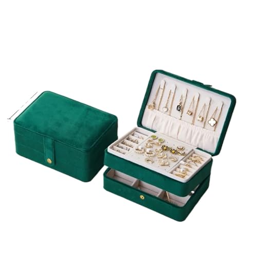 WTAXBH Schmuckkästchen Tragbare mehrschichtige Schmuckschatulle, Schmuck, Ohrringe, Halsketten, Ringe, Reisen, feine Verpackung mit großer Kapazität(Green) von WTAXBH