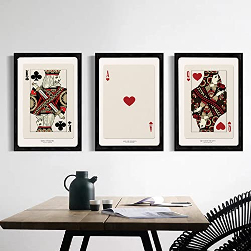 Retro Poker Karte Poster König Königin Leinwand Bild Rote Herzen Gemäldedruck Dekoration Wandbild Leinwand Wand Bilder Für Wohnzimmer Wohnkultur Rahmenlos 40×50cm×3 Stück von WTEVMAIY