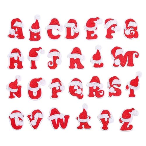 26 Stück bestickte Aufnäher zum Aufbügeln auf Buchstaben zum Aufbügeln von Kleidung, Hüten, Jeans, Jacken und Rucksäcken, (Weihnachtsmuster) von WTLUOWAN