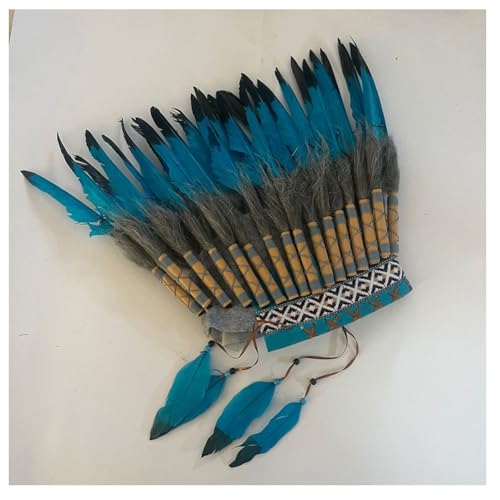 WTRYT Indischer Kopfschmuck 1 Stück Häuptlingsschmuck Inspirierter Mittelfederkopfschmuck Feather Headdress Handgefertigt Indische Federkrone Feder Stirnband Haarschmuck für Karneval Mottoparty von WTRYT