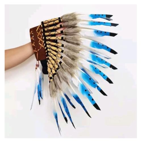 WTRYT Indischer Kopfschmuck 1 Stück Häuptlingsschmuck Inspirierter Mittelfederkopfschmuck Feather Headdress Handgefertigt Indische Federkrone Feder Stirnband Haarschmuck für Karneval Mottoparty von WTRYT