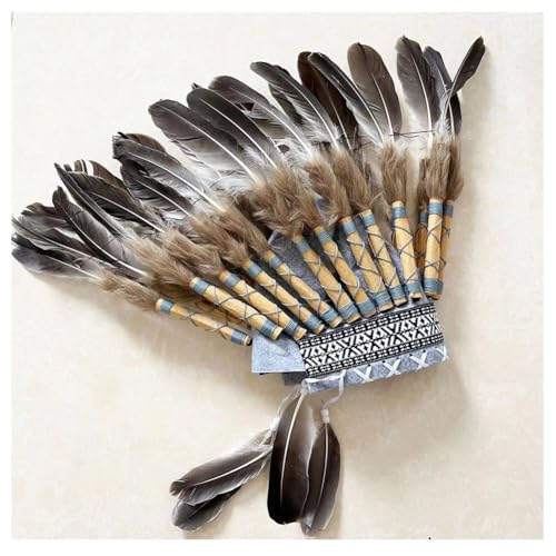 WTRYT Indischer Kopfschmuck 1 Stück Häuptlingsschmuck Inspirierter Mittelfederkopfschmuck Feather Headdress Handgefertigt Indische Federkrone Feder Stirnband Haarschmuck für Karneval Mottoparty von WTRYT