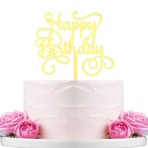 Happy Birthday Tortenaufsatz, Acryl, spiegelnd, goldfarben, B0122 von WTXHBSWHS