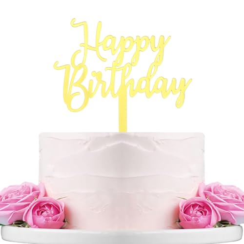 Happy Birthday Tortenaufsatz, Acryl, spiegelnd, goldfarben, B0124 von WTXHBSWHS