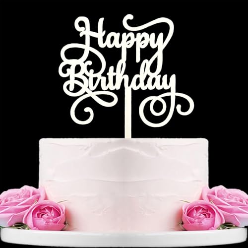 Happy Birthday Tortenaufsatz, Acryl, spiegelnd, silberfarben, B0123 von WTXHBSWHS
