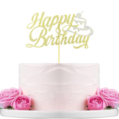 Happy Birthday Tortenaufsatz, goldfarbener Glitzer, B0151 von WTXHBSWHS