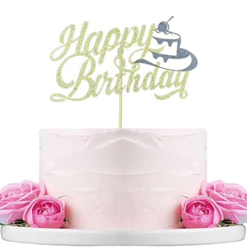 Happy Birthday Tortenaufsatz, goldfarbener Glitzer, B0152 von WTXHBSWHS
