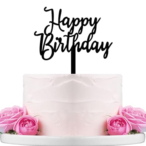 Happy Birthday Tortenaufsatz, schwarzes Acryl, B0127 von WTXHBSWHS