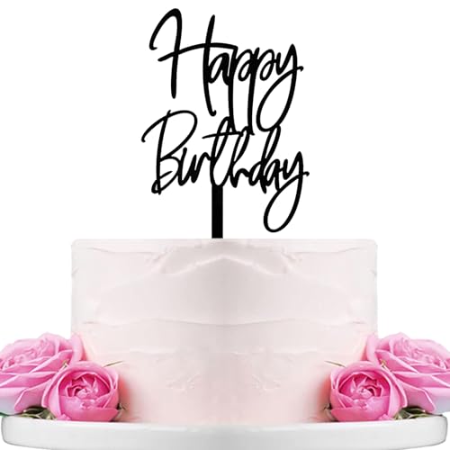 Happy Birthday Tortenaufsatz, schwarzes Acryl, B0128 von WTXHBSWHS
