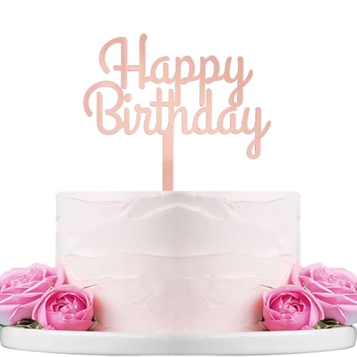 Happy Birthday Tortenaufsatz, spiegelnd, roségoldenes Acryl, B0115 von WTXHBSWHS