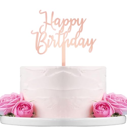 Happy Birthday Tortenaufsatz, spiegelnd, roségoldenes Acryl, B0126 von WTXHBSWHS
