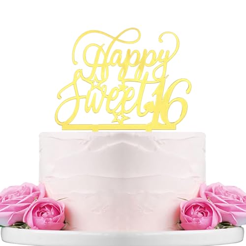Happy Sweet 16 Tortenaufsatz, Acryl, spiegelnd, goldfarben, B0157 Happy Sweet 16 Tortenaufsatz, Acryl, spiegelnd, goldfarben, B0157 von WTXHBSWHS