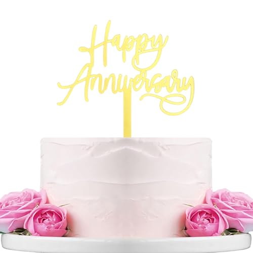 Tortenaufsatz "Happy Anniversary", Acryl, spiegelnd, goldfarben, B0144 von WTXHBSWHS
