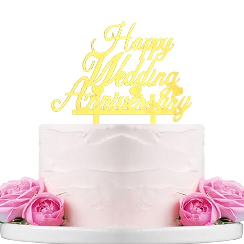 Tortenaufsatz "Happy Wedding Anniversary", Acryl, spiegelnd, goldfarben, B0160 von WTXHBSWHS