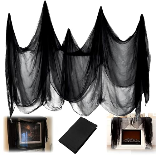 WTZWYFWJ 200 x 1000cm Gruseliges Halloween-Tuch,Halloween Deko Stoff,Horror Halloweenstoff Schwarz,Deko Horror Dekoration Für Türen Hallen Decke, Garten, Veranden, Fenster, Spukhäuser Party von WTZWYFWJ