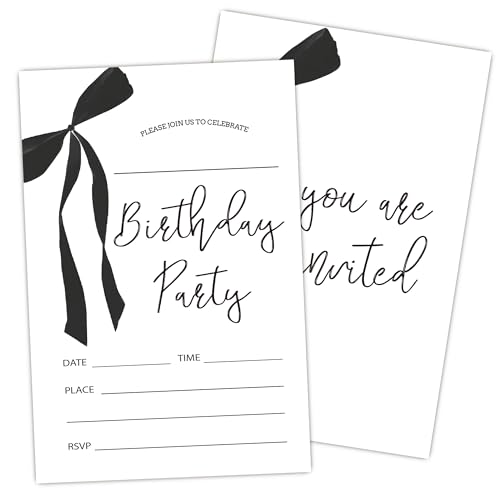 Geburtstagseinladung für Frauen, schwarze Schleife, Geburtstagsparty-Einladung, zum Ausfüllen mit Umschlägen, 20 Karten mit 20 Umschlägen, Partygeschenk und Dekoration (10,2 x 15,2 cm) -A05 von WUAWN
